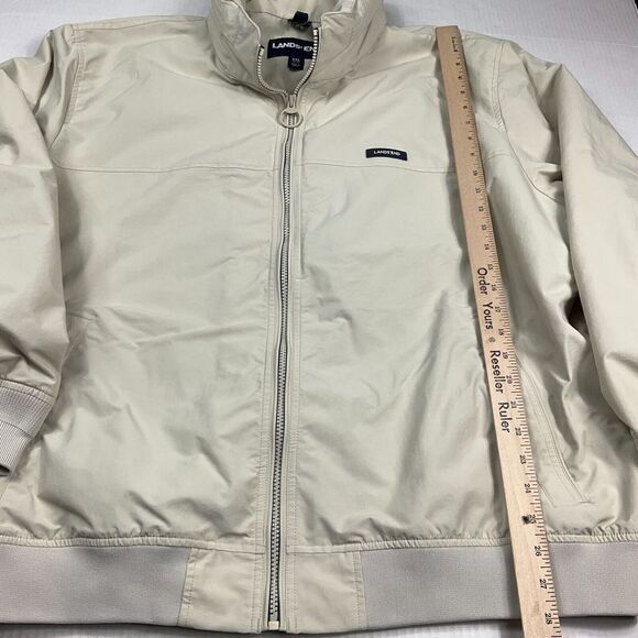 Lands End Mens Bomber Flight Jacket Beige Tan Zip Up Packable Hood Outerwear XXL - Picture 5 of 12